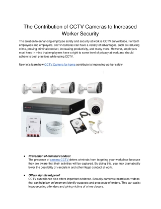 The Contribution of CCTV Cameras to Increased Worker Security