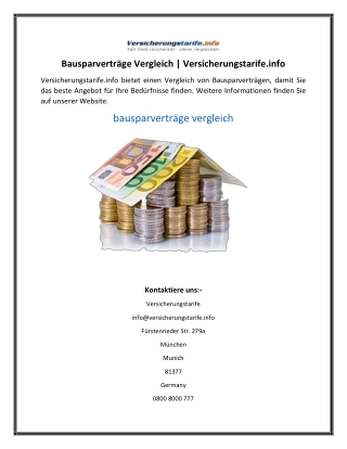 Bausparverträge Vergleich  Versicherungstarife.info