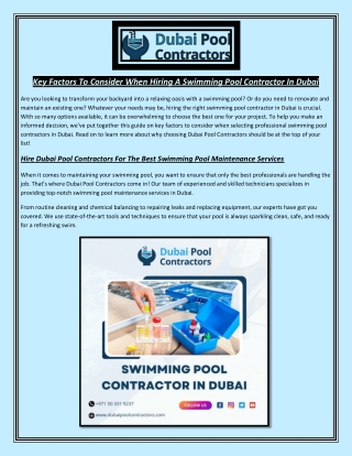 Key Factors To Consider When Hiring A Swimming Pool Contractor In Dubai