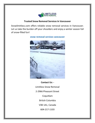 Trusted Snow Removal Services In Vancouver