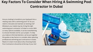 Key Factors To Consider When Hiring A Swimming Pool Contractor In Dubai