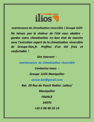 maintenance de climatisation réversible  Groupe ILIOS