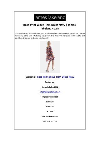 Rose Print Wave Hem Dress Navy James-lakeland.co.uk