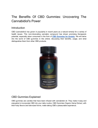 The Benefits Of CBD Gummies: Uncovering The Cannabidiol's Power