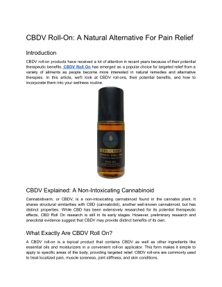 CBDV Roll-On: A Natural Alternative For Pain Relief