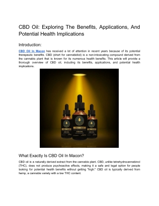 CBD Oil: Exploring The Benefits, Applications, And Potential Health Implications