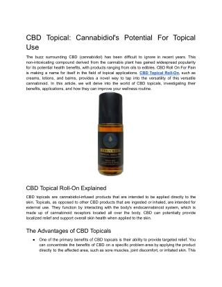 CBD Topical: Cannabidiol's Potential For Topical Use