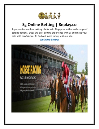 Sg Online Betting  8nplay.co