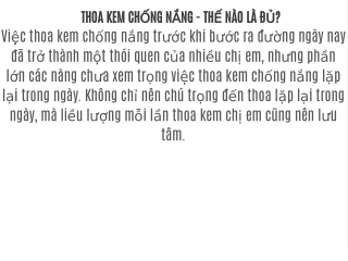 THOA KEM CHỐNG NẮNG - THẾ NÀO LÀ ĐỦ?