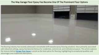 The Way Garage Floor Epoxy Has Become One Of The Prominent Floor Options