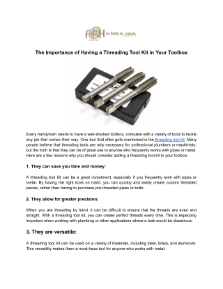 The Importance of Having a Threading Tool Kit in Your Toolbox