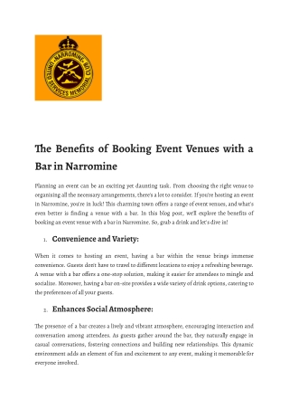 The Benefits of Booking Event Venues with a Bar in Narromine web blog (Narromine USMC)