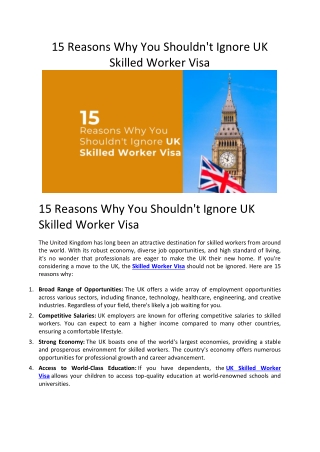 15 Reasons Why You Shouldn't Ignore UK Skilled Worker Visa