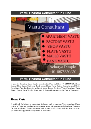 Vastu Shastra Consultant in Pune  91-9873530830