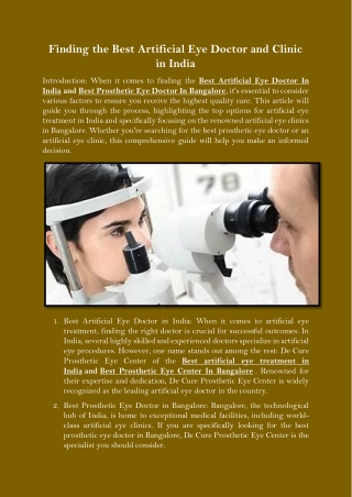 Finding the Best Artificial Eye Doctor and Clinic in India