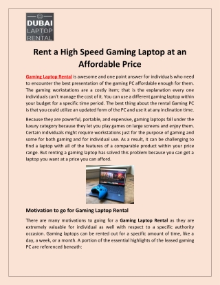 Rent a High Speed Gaming Laptop at an Affordable Price