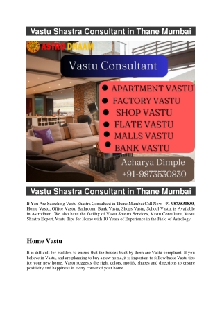 Vastu Shastra Consultant in Thane Mumbai  91-9873530830