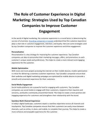 The Role of Customer Experience in Digital Marketing_ Strategies Used by Top Canadian Companies to Improve Customer Enga