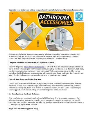 Upgrade your bathroom with a comprehensive set of stylish and functional accessories