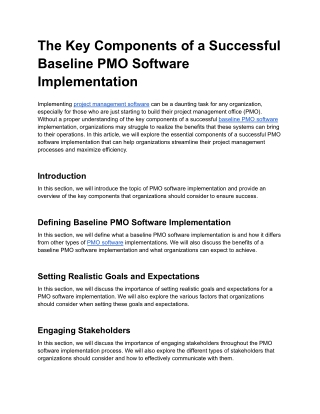 The Key Components of a Successful Baseline PMO Software Implementation
