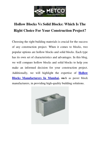 Hollow Blocks Manufacturers In Mumbai Call-8484930580