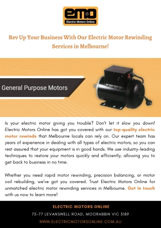 Rev Up Your Business With Our Electric Motor Rewinding Services in Melbourne