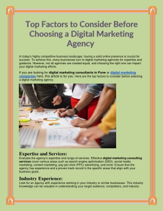 Top Factors to Consider Before Choosing a Digital Marketing Agency