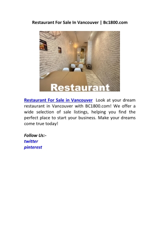 Restaurant For Sale In Vancouver | Bc1800.com