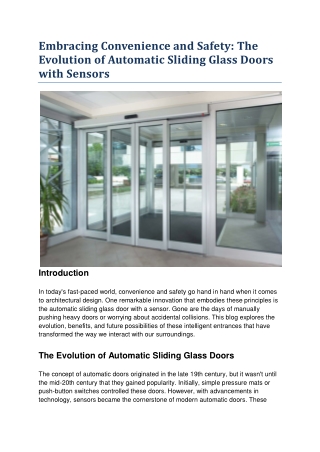 The Evolution of Automatic Sliding Glass Doors with Sensors
