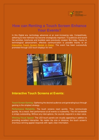 How can Renting a Touch Screen Enhance Your Events