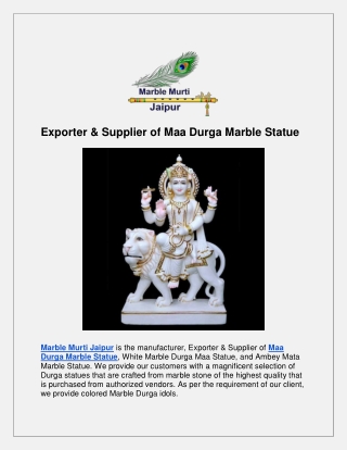 Exporter & Supplier of Maa Durga Marble Statue