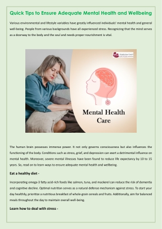 Quick Tips to Ensure Adequate Mental Health and Wellbeing