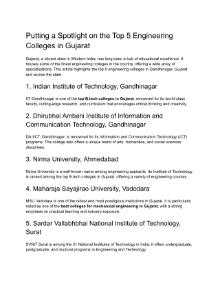 Putting a Spotlight on the Top 5 Engineering Colleges in Gujarat
