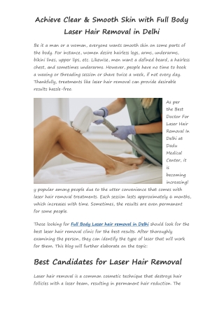 Achieve Clear & Smooth Skin with Full Body Laser Hair Removal in Delhi