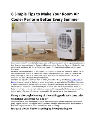 6 Simple Tips to Make Your Room Air Cooler Perform Better Every Summer - Fazal Sons