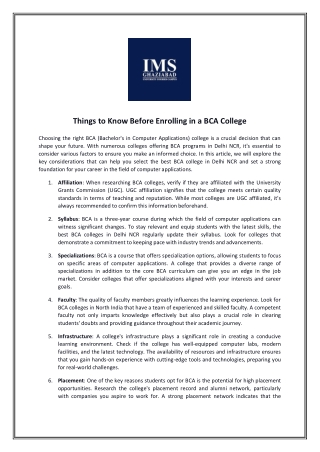 Things to Know Before Enrolling in a BCA College