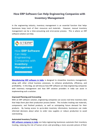 How ERP Software Can Help Engineering Companies with Inventory Management