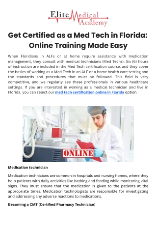Get Certified as a Med Tech in Florida: Online Training Made Easy