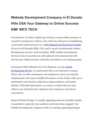 Website Development Company in El Dorado Hills USA Your Gateway to Online Success KMF INFO TECH