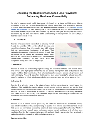 Unveiling the Internet Leased Line Providers: Enhancing Business Connectivity