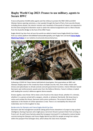 Rugby World Cup 2023 France to use military, agents to Secure RWC