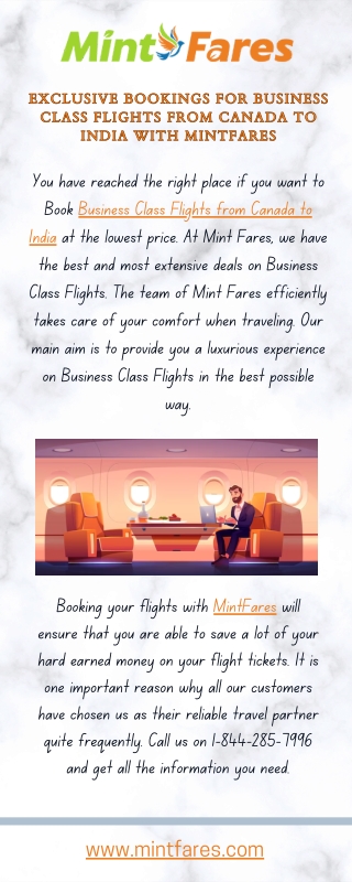 Exclusive Bookings for Business Class Flights from Canada to India with MintFares