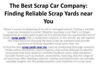 The Best Scrap Car Company: Finding Reliable Scrap Yards near You