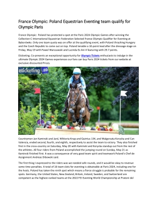 France Olympic Poland Equestrian Eventing team qualify for Olympic Paris