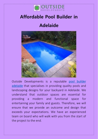 Affordable Pool Builder in Adelaide