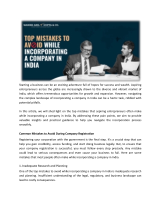 Top Mistakes to Avoid while Incorporating a Company in India