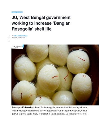 JU, West Bengal government working to increase 'Banglar Rosogolla' shelf life