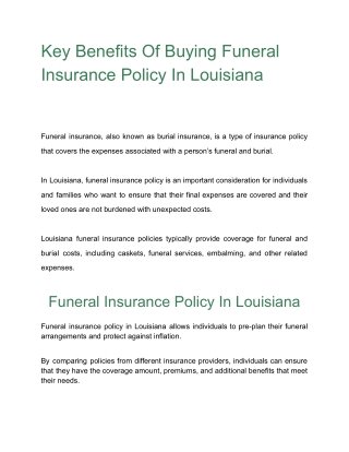 Key Benefits Of Buying Funeral Insurance Policy In Louisiana