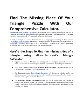 Find the Missing Piece of Your Triangle Puzzle with Our Comprehensive Calculator.docx