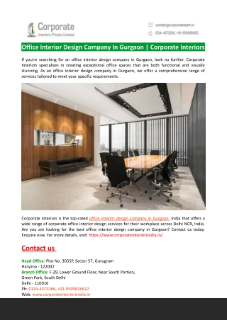 Office Interior Design Company In Gurgaon